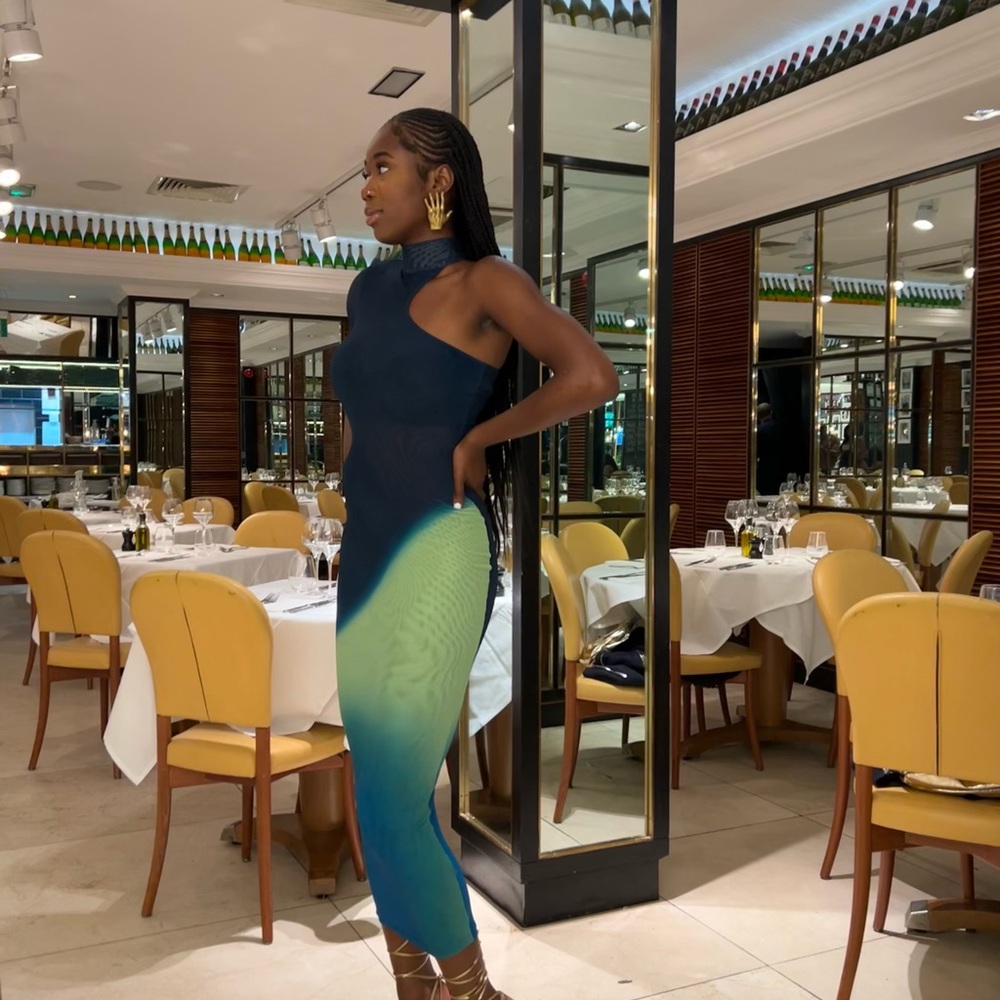 Elegant Blue and Green Maxi Dress